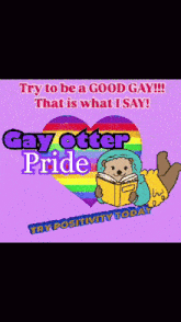 a cartoon of an otter reading a book with the words " gay otter pride " on the bottom