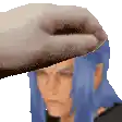 a pixel art of a person 's head with a hand on it .