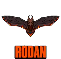 a cartoon drawing of a bat with the word rodan underneath it