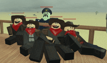 a group of roblox characters wearing cowboy hats and bandanas are posing for a picture