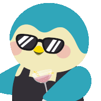 a penguin wearing sunglasses holds a glass of wine