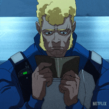a cartoon of a man holding a wallet with a netflix logo in the corner
