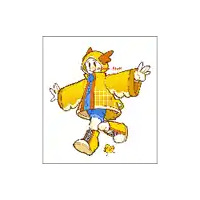 a pixel art drawing of a chicken wearing a yellow coat