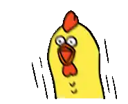 a cartoon of a yellow chicken with a red head