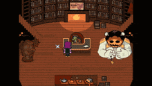 a video game scene with a giant monster and a purple character