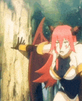 a cartoon character with red hair and horns
