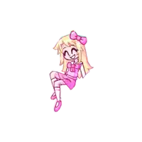 a cartoon girl in a pink dress with a bow on her head