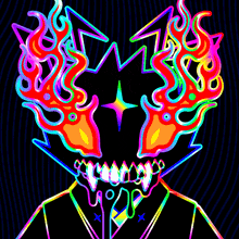 a drawing of a person with flames coming out of their mouth