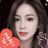 a close up of a woman 's face with a heart that says maaci