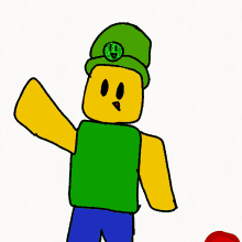a cartoon character wearing a green hat and a green shirt
