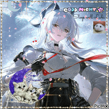 a picture of a girl with the words good night sleep well and sweet dreams