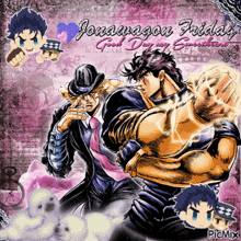 a jojo 's bizarre adventure poster with a purple background