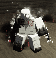 a robot with a r on it 's chest