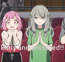 two anime girls are standing next to each other with the words early and unlocked