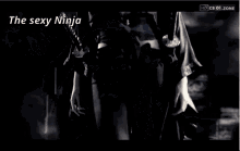 a black and white image of a woman holding two swords with the caption " the sexy ninja " above her