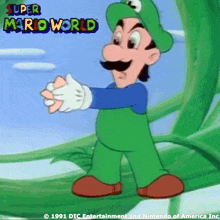 a cartoon of mario from super mario world standing on a plant