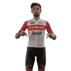 a man wearing a red and white trek segafredo jersey