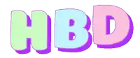 the word hbd is written in a purple font