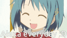 a picture of a girl with the words alexa everyday : d