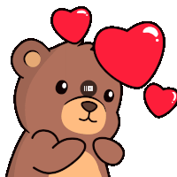 a brown teddy bear with three red hearts around his head