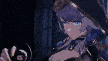 a girl with blue eyes and a hood is holding a sphere in her hand .