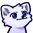 a pixel art drawing of a white cat with blue eyes making a face .