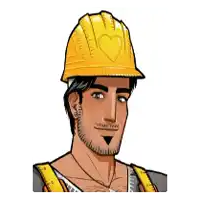 a man wearing a hard hat with a heart on it .