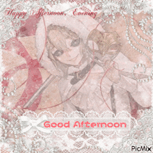 a picture of a girl holding a mask with the words good afternoon
