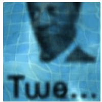 a blurred image of a man 's face with the words two written below it