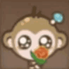 a monkey with a flower in its mouth and a thought bubble .