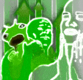 a drawing of a green frog and a white face