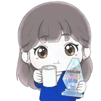 a cartoon of a girl holding a cup and a trophy that says perfect