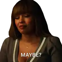 a woman with a necklace and a gray shirt is asking maybe