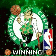 boston celtics logo with a leprechaun holding a basketball