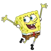 a cartoon character named spongebob is jumping in the air with his arms outstretched