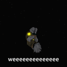 a cartoon character is flying through the air with the words " weeeee " written on the bottom