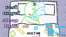 a drawing of a person sleeping with the words rest angel sleep tight and math
