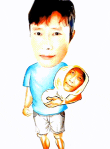 a caricature of a man holding a baby