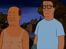 a cartoon of a bald man and a man with glasses