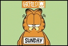 a cartoon of garfield holding a sign that says diet week monday .