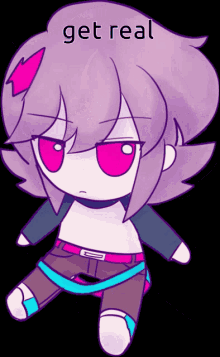 a cartoon drawing of a girl with the words get real above her
