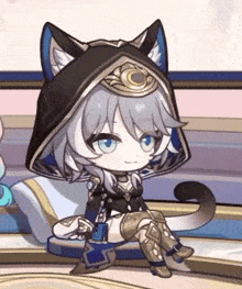 a cartoon character with a cat hood and ears