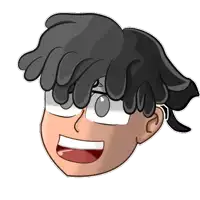 a cartoon drawing of a person with glasses and black hair