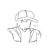 a black and white drawing of a person wearing a hat