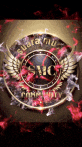 a logo for smc community surrounded by flames