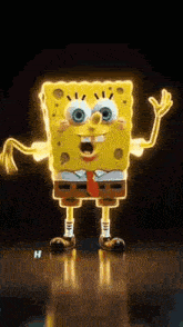 spongebob squarepants is glowing in the dark and making a surprised face .