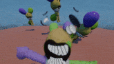 a cartoon character with a big mouth is surrounded by other characters