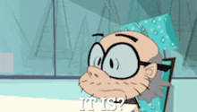 a cartoon character with glasses and the words it is on the bottom