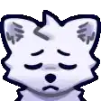 a pixel art drawing of a white cat with its eyes closed and a sad look on its face .