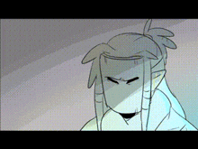 a cartoon of a person with long hair and a mask on their head .